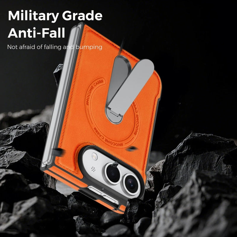 iPhone Duo | Leather Magnetic Stand Case - Orange