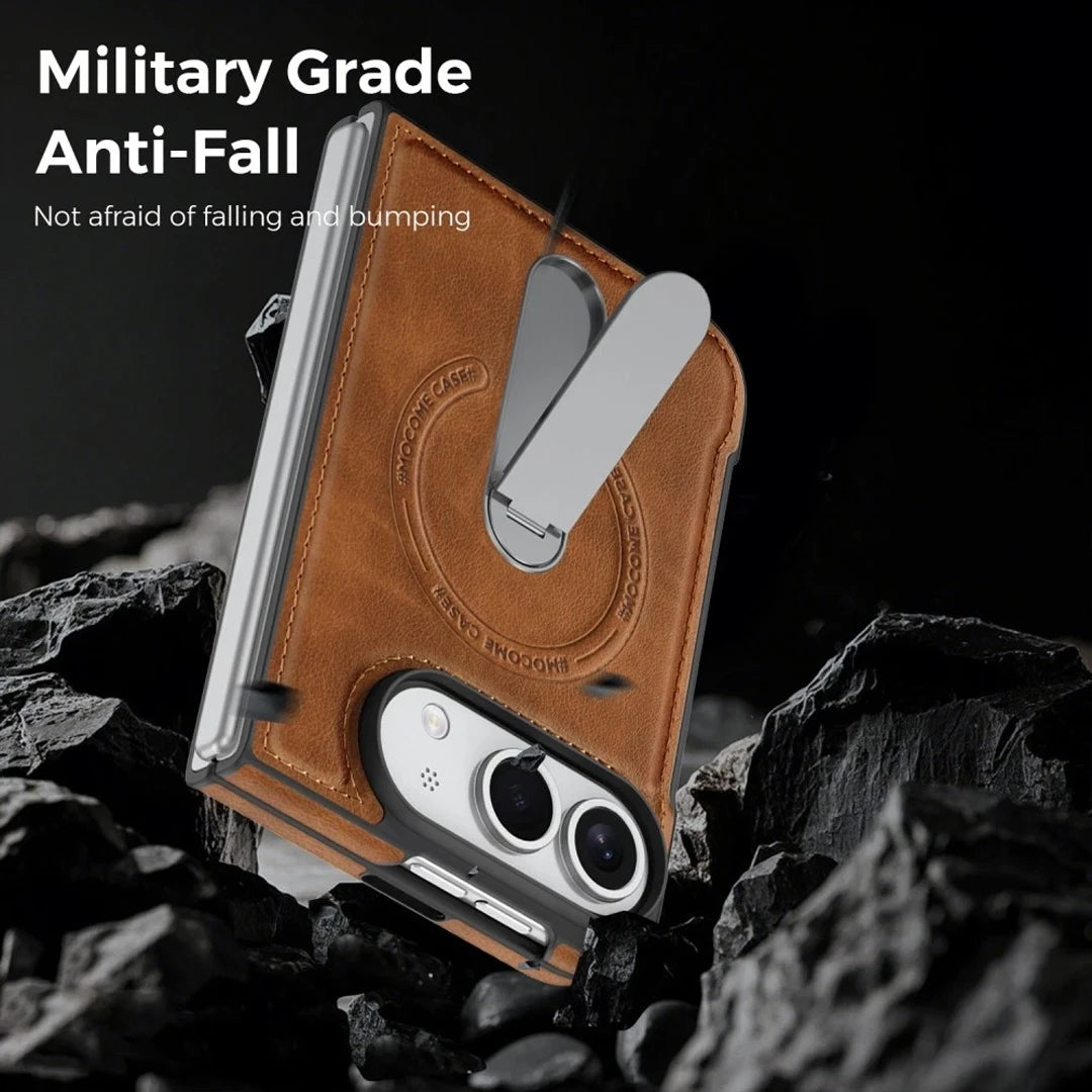 iPhone Duo | Leather Magnetic Stand Case - Brown