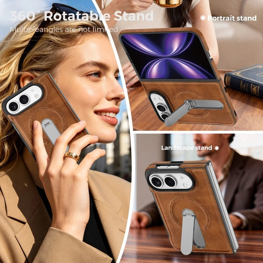 iPhone Duo | Leather Magnetic Stand Case - Brown