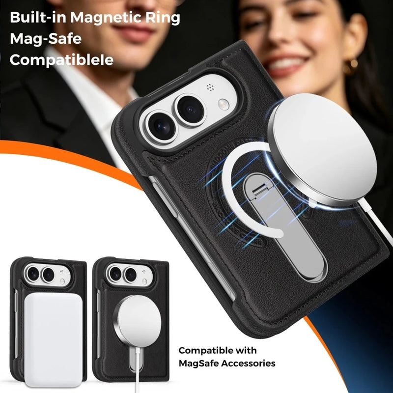 iPhone Duo | Leather Magnetic Stand Case - Black