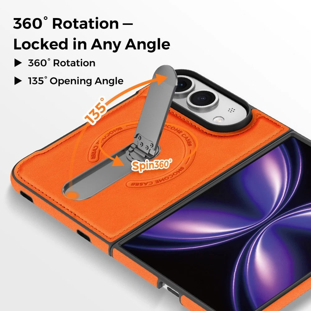 iPhone Duo | Leather Magnetic Stand Case - Orange