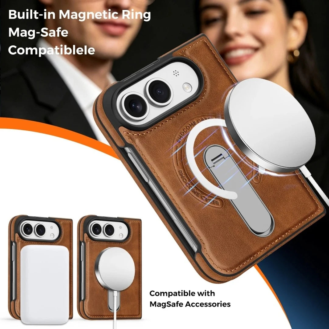 iPhone Duo | Leather Magnetic Stand Case - Brown