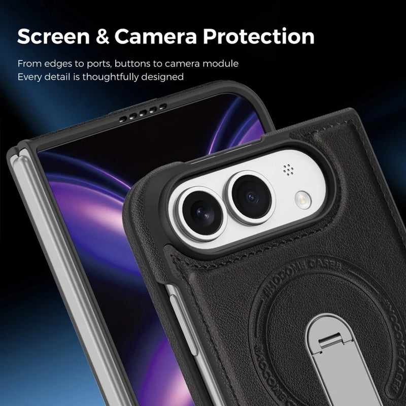 iPhone Duo | Leather Magnetic Stand Case - Black