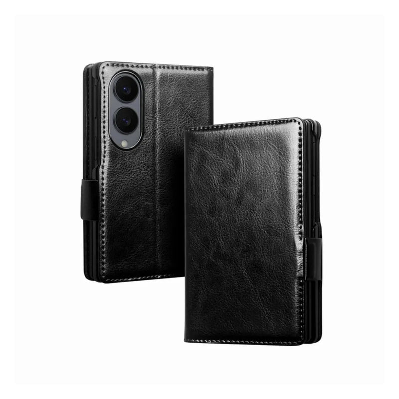 Galaxy Z Fold8 | Genuine Leather Wallet Case - Black
