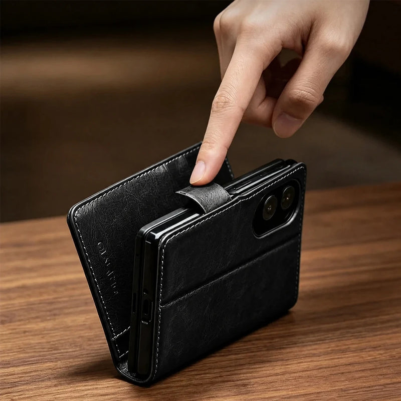 Galaxy Z Fold8 | Genuine Leather Wallet Case - Black