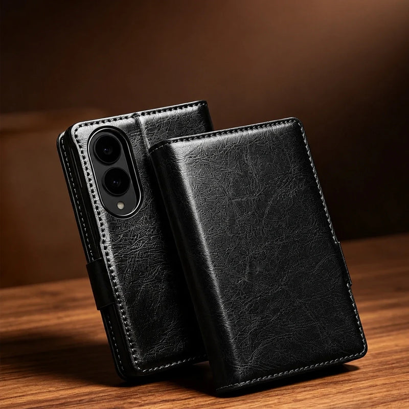 Galaxy Z Fold8 | Genuine Leather Wallet Case - Black