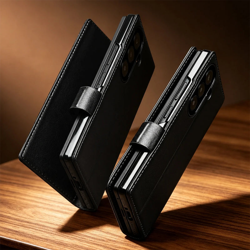 Galaxy Z Fold8 Ultra | Genuine Leather Wallet Case - Black